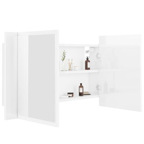 Badeværelsesskab m. spejl+LED-lys 80x12x45 akryl hvid højglans