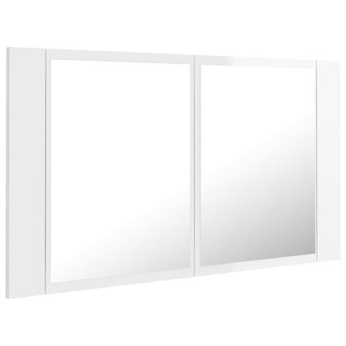 Badeværelsesskab m. spejl+LED-lys 80x12x45 akryl hvid højglans