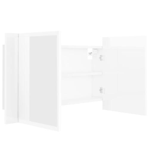 Badeværelsesskab m. spejl+LED-lys 80x12x45 akryl hvid højglans