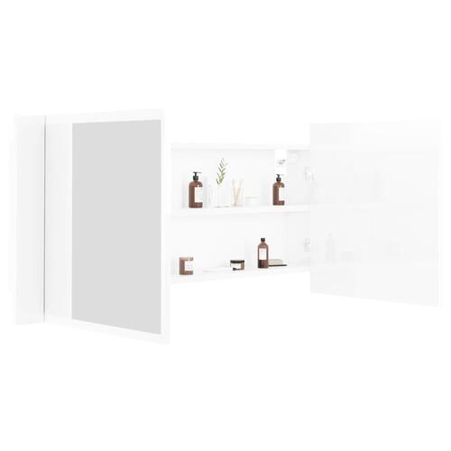 Badeværelsesskab m. spejl+LED-lys 100x12x45 akryl hvid højglans