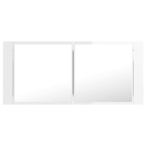 Badeværelsesskab m. spejl+LED-lys 100x12x45 akryl hvid højglans