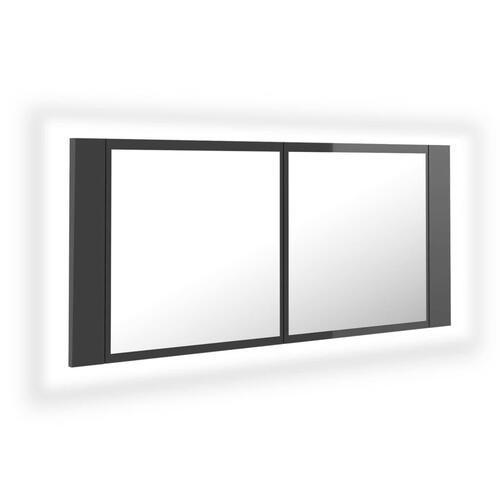 Badeværelsesskab m. spejl+LED-lys 100x12x45 akryl grå højglans