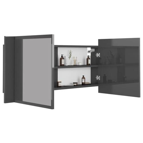 Badeværelsesskab m. spejl+LED-lys 100x12x45 akryl grå højglans