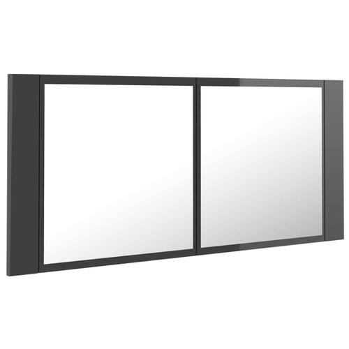 Badeværelsesskab m. spejl+LED-lys 100x12x45 akryl grå højglans