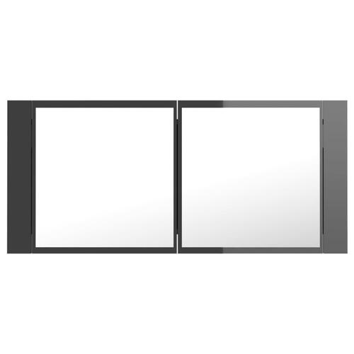 Badeværelsesskab m. spejl+LED-lys 100x12x45 akryl grå højglans