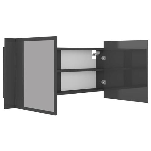 Badeværelsesskab m. spejl+LED-lys 100x12x45 akryl grå højglans