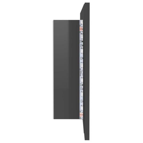 Badeværelsesskab m. spejl+LED-lys 100x12x45 akryl grå højglans