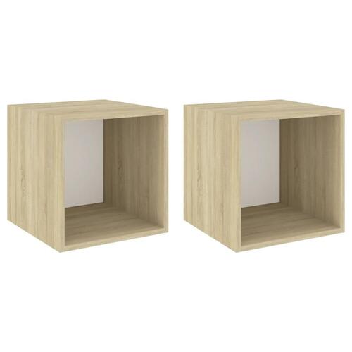 Vægskab 2 stk. 37x37x37 cm konstrueret træ hvid og sonoma-eg