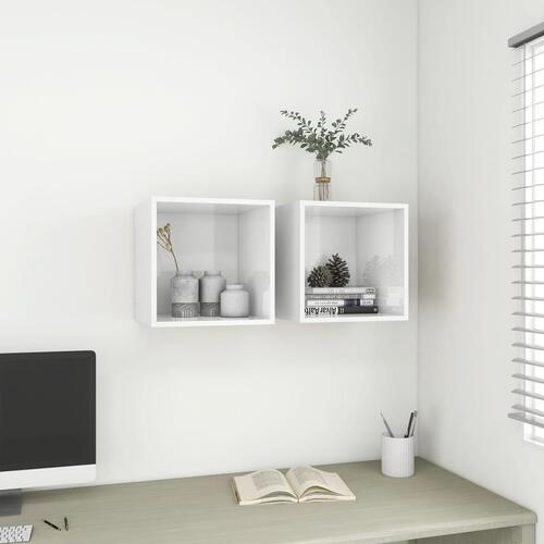 Vægskab 2 stk. 37x37x37 cm konstrueret træ hvid højglans