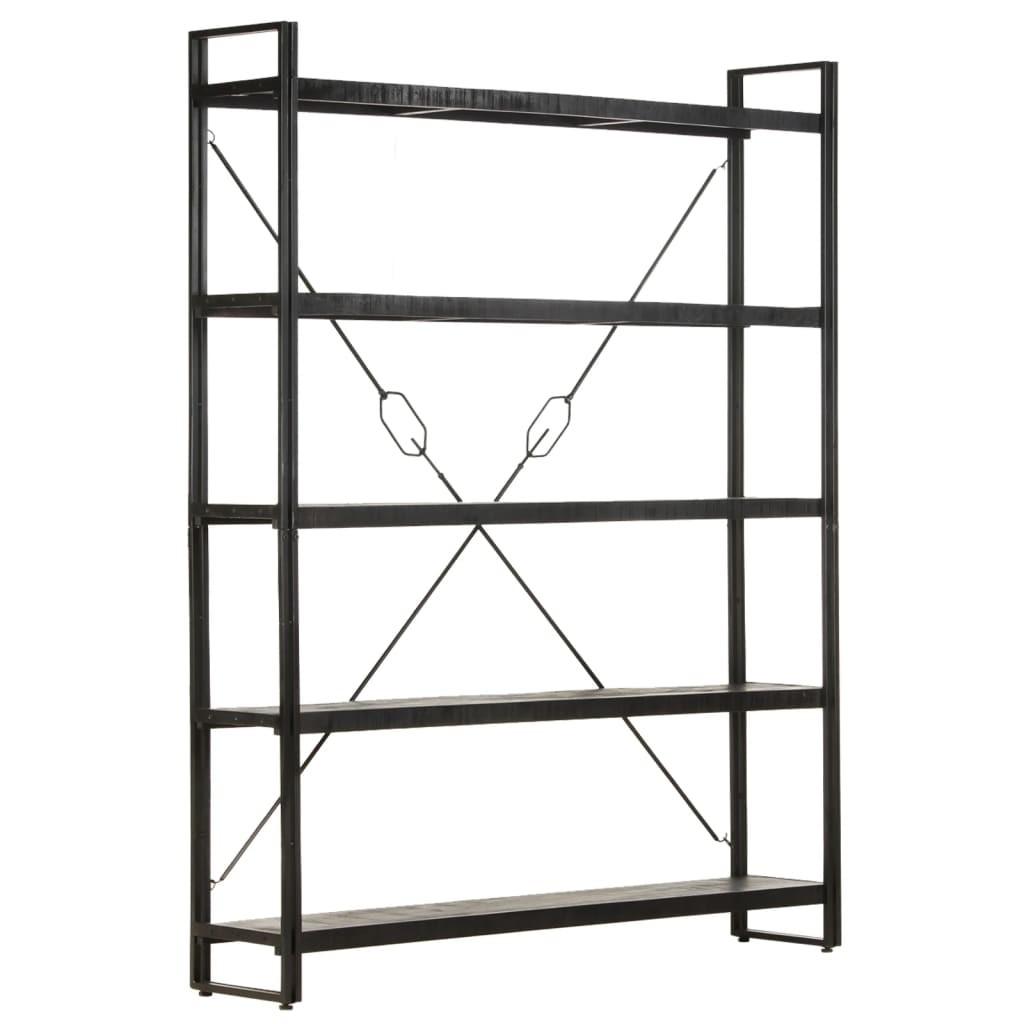 Bogreol med 5 hylder 140x30x180 cm massivt mangotræ sort