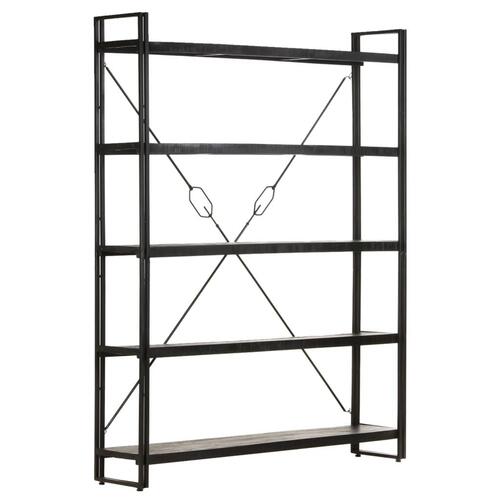 Bogreol med 5 hylder 140x30x180 cm massivt mangotræ sort