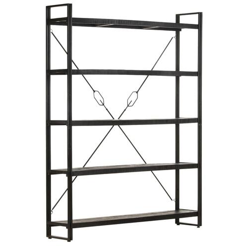 Bogreol med 5 hylder 140x30x180 cm massivt mangotræ sort