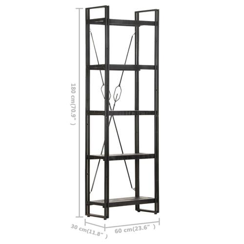 Bogreol med 5 hylder 60x30x180 cm massivt mangotræ sort