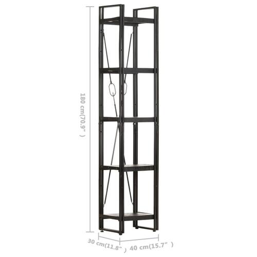 Bogreol med 5 hylder 40x30x180 cm massivt mangotræ sort