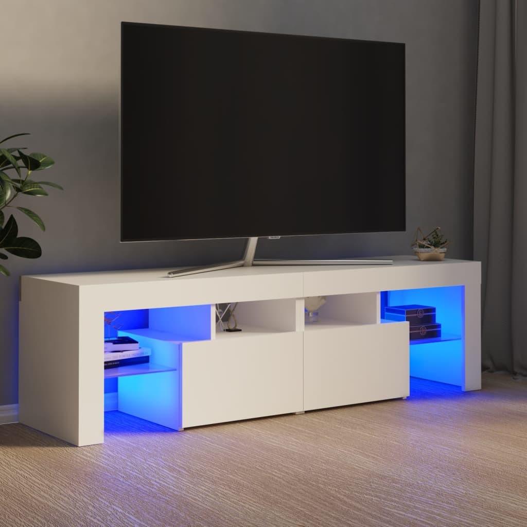 Tv-bord med LED-lys 140x36,5x40 cm hvid
