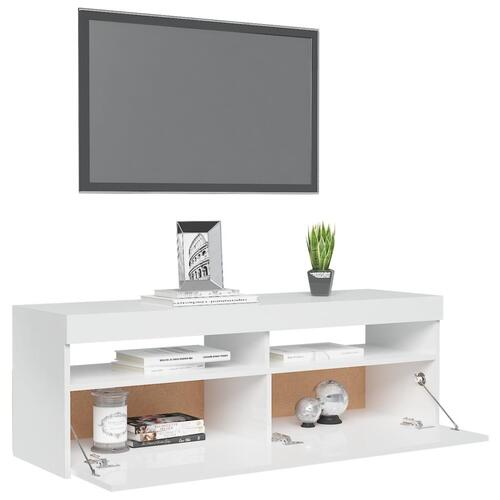 Tv-skab med LED-lys 120x35x40 cm hvid højglans