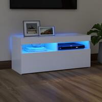 Tv-skab med LED-lys 90x35x40 cm hvid