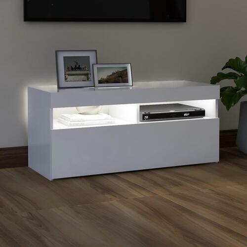 Tv-skab med LED-lys 90x35x40 cm hvid
