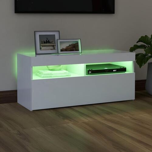 Tv-skab med LED-lys 90x35x40 cm hvid