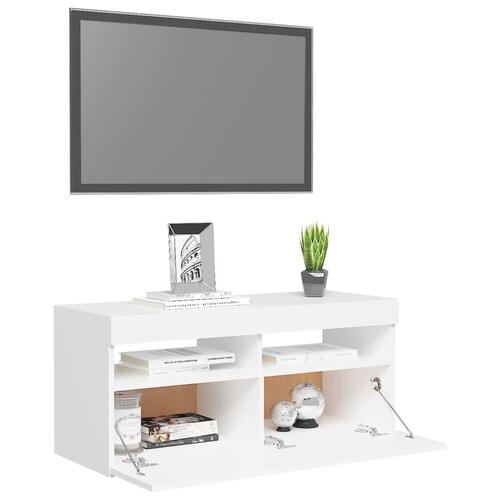 Tv-skab med LED-lys 90x35x40 cm hvid