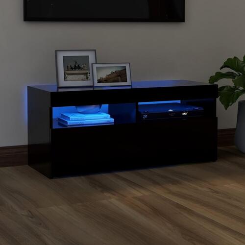 Tv-bord med LED-lys 90x35x40 cm sort