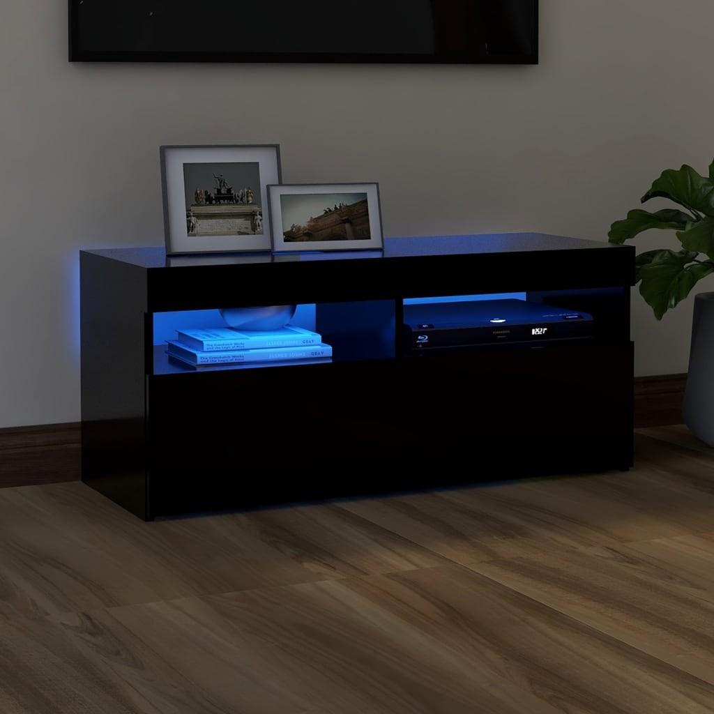 Tv-bord med LED-lys 90x35x40 cm sort