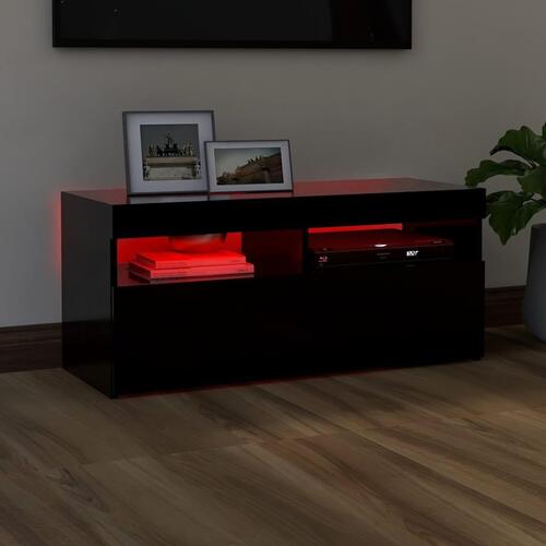 Tv-bord med LED-lys 90x35x40 cm sort