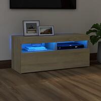 Tv-bord med LED-lys 90x35x40 cm sonoma-eg