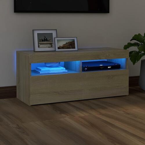 Tv-bord med LED-lys 90x35x40 cm sonoma-eg