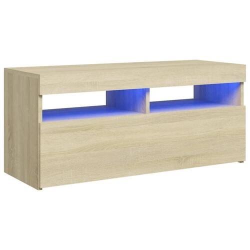 Tv-bord med LED-lys 90x35x40 cm sonoma-eg