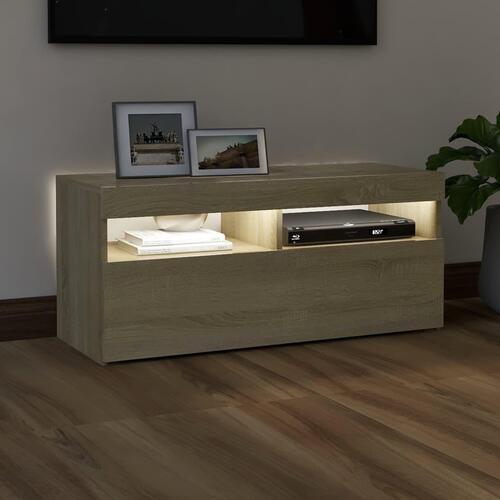 Tv-bord med LED-lys 90x35x40 cm sonoma-eg