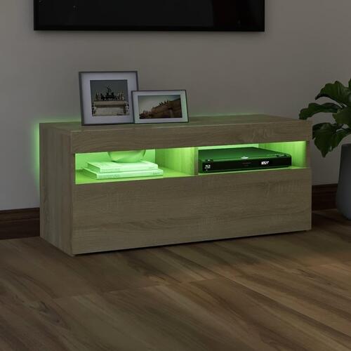 Tv-bord med LED-lys 90x35x40 cm sonoma-eg