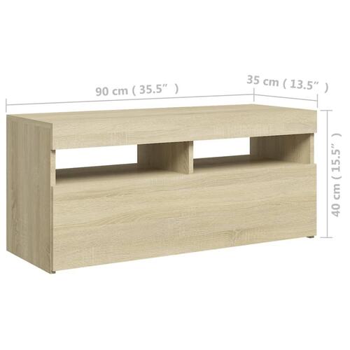 Tv-bord med LED-lys 90x35x40 cm sonoma-eg