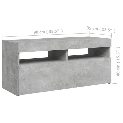 Tv-bord med LED-lys 90x35x40 cm betongrå