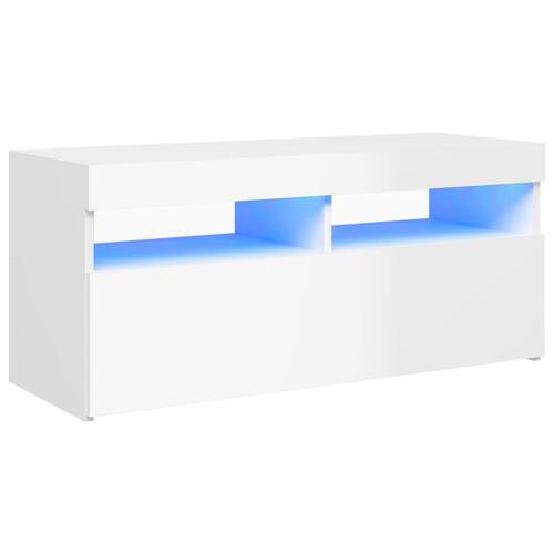 Tv-skab med LED-lys 90x35x40 cm hvid højglans