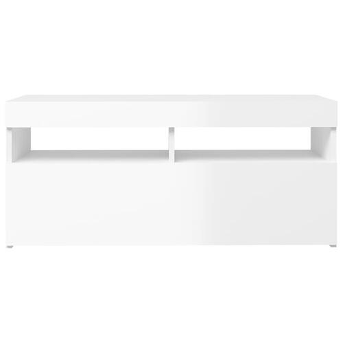 Tv-skab med LED-lys 90x35x40 cm hvid højglans