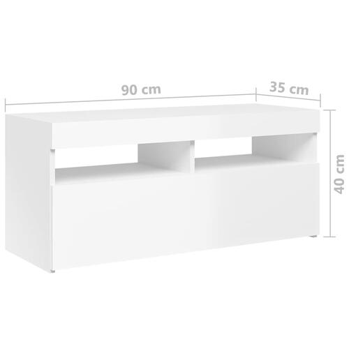 Tv-skab med LED-lys 90x35x40 cm hvid højglans