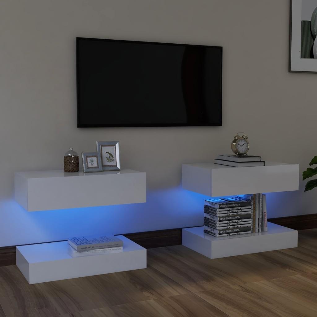 Tv-skabe med LED-lamper 2 stk. 60x35 cm hvid højglans