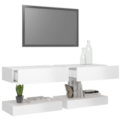 Tv-skabe med LED-lamper 2 stk. 60x35 cm hvid højglans
