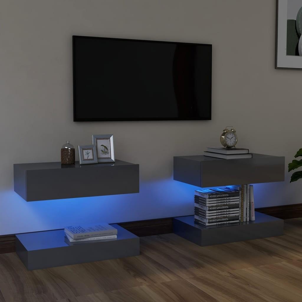 Tv-skabe med LED-lamper 2 stk. 60x35 cm grå højglans