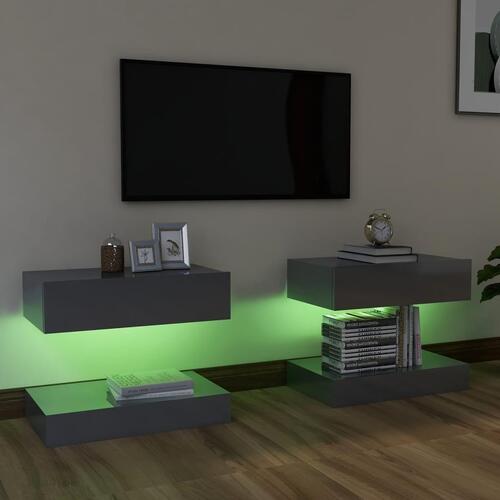 Tv-skabe med LED-lamper 2 stk. 60x35 cm grå højglans