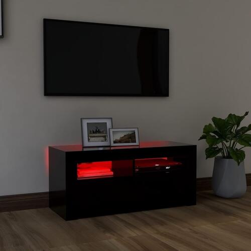 Tv-bord med LED-lys 90x35x40 cm sort