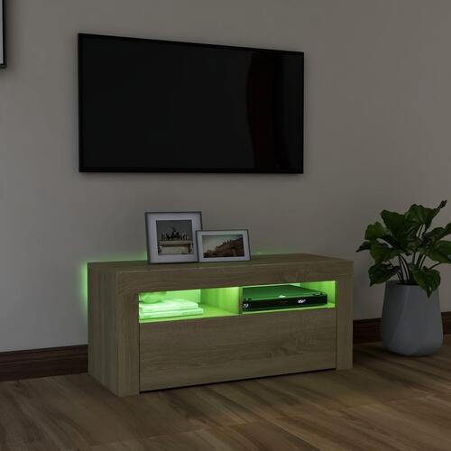 Tv-bord med LED-lys 90x35x40 cm sonoma-eg