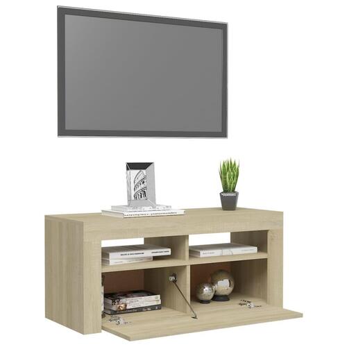 Tv-bord med LED-lys 90x35x40 cm sonoma-eg