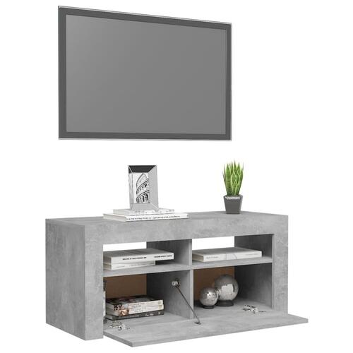 Tv-bord med LED-lys 90x35x40 cm betongrå