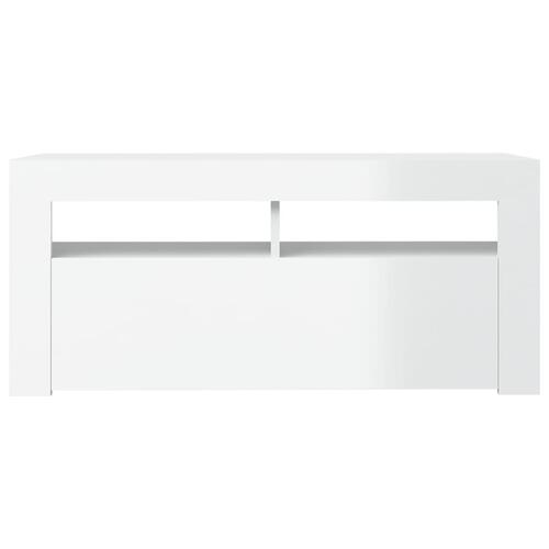 Tv-skab med LED-lys 90x35x40 cm hvid højglans