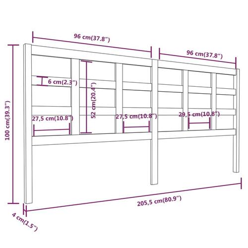 Sengegærde 205,5x4x100 cm massivt fyrretræ (OUTLET A+)