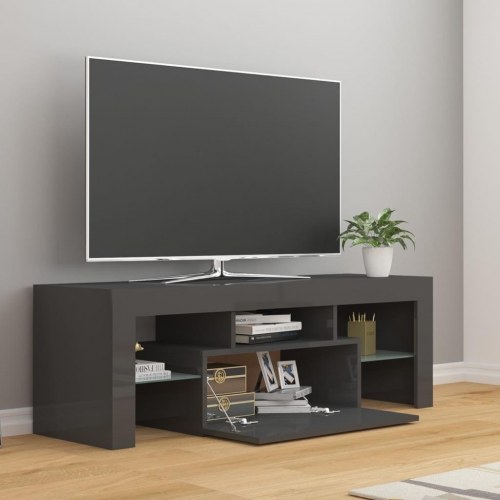 Tv-skab med LED-lys 120x35x40 cm grå højglans