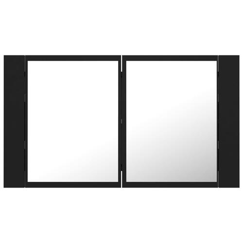 Badeværelsesskab m. spejl og LED-lys 80x12x45 cm akryl sort