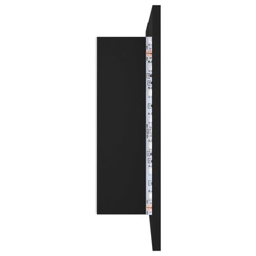 Badeværelsesskab m. spejl og LED-lys 80x12x45 cm akryl sort